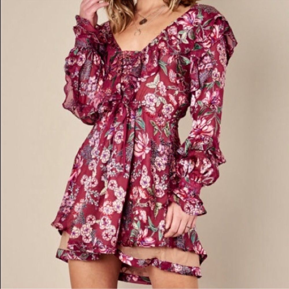 For Love and Lemons ruffle silk mini dress size small